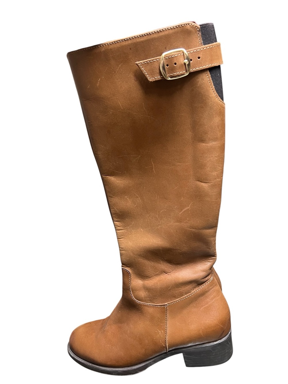 Helene Rouge cognac leather riding boots side zipper